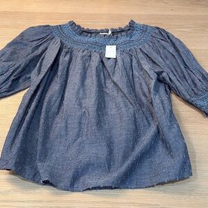 LOFT Blue Embroidered Blouse